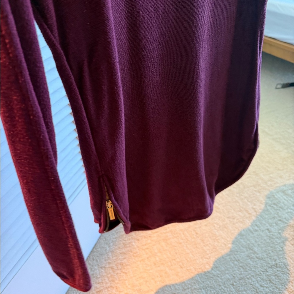 Michael Kors sweater, size small burgundy knit top with gold zippers - Picture 9 of 9